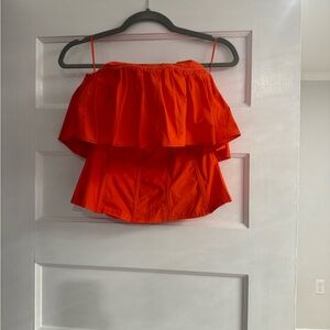 Vibrant Orange Ruffle Corset Off-Shoulder Top